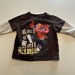 Sesame Street Elmo Monster Rock Long Sleeve Shirt - Brown and Gray